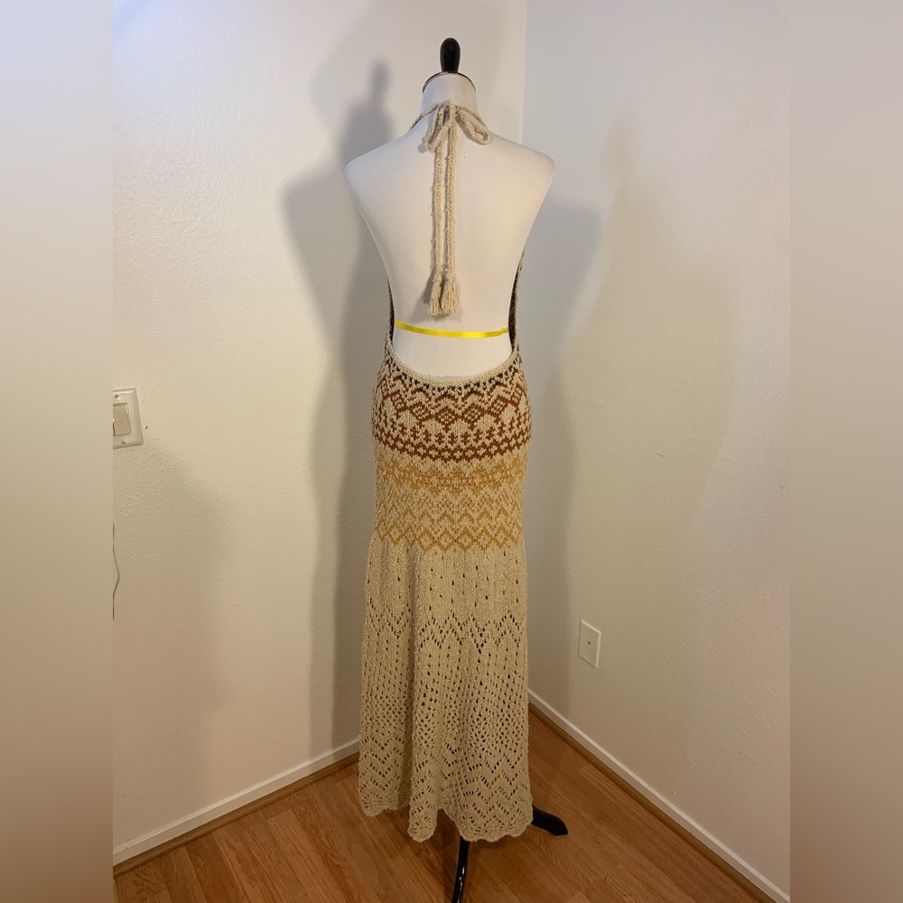 NWOT Free People Ikat Oasis Maxi Dress Halter Crochet Print Knit Backless Ivory - Picture 10 of 12